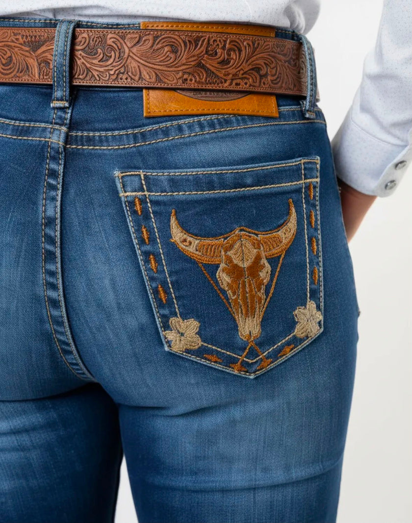 Pantalón Dama Toro Flores Bordado JDY001 DOUBLESTONE